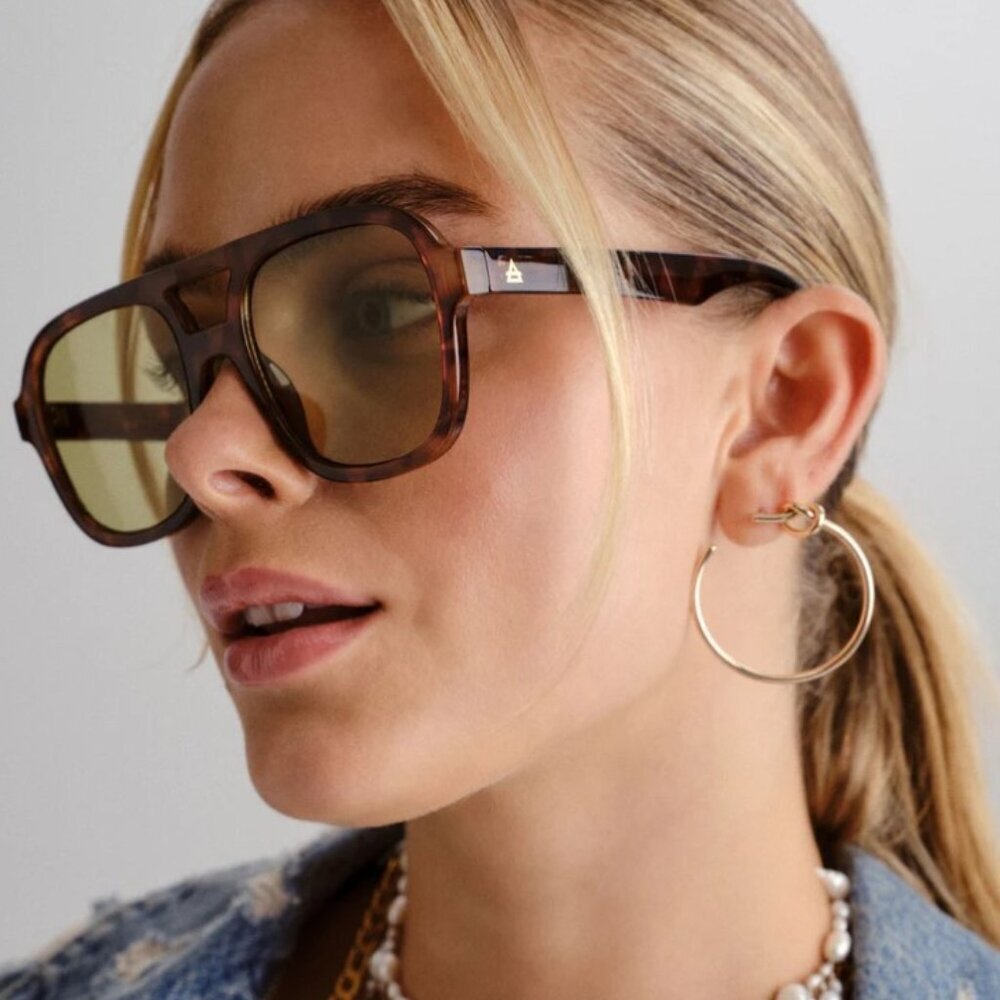 AIRE Whirlpool Dark Tort Aviator Sunglasses Khaki Lens Unisex NWOT